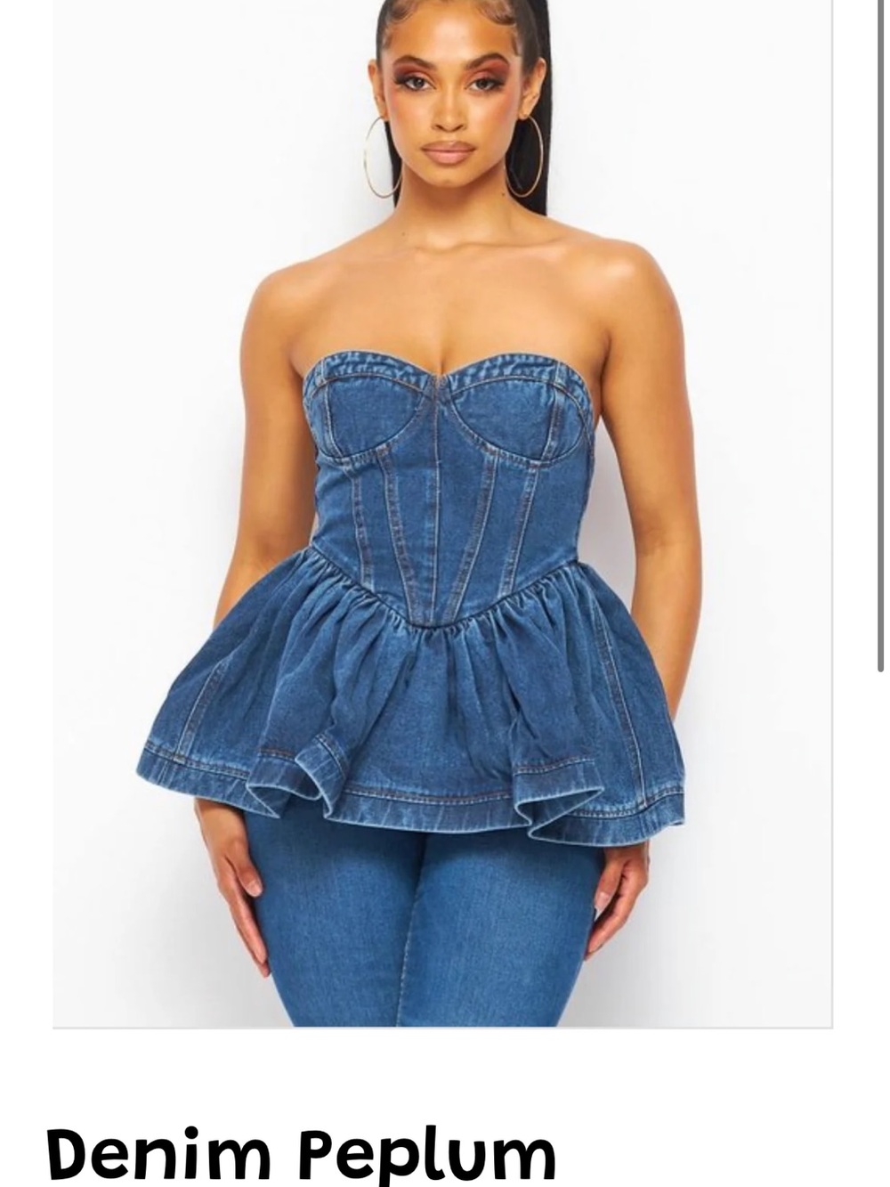Denim Peplum Bustier Top - Blue